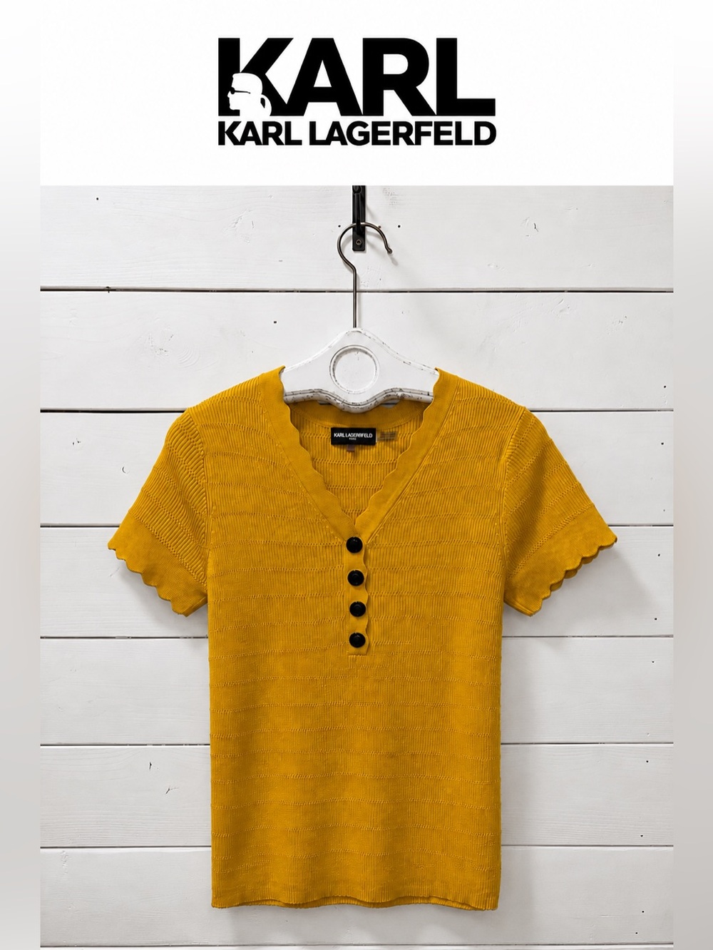 Karl Lagerfeld Mustard Yellow Knit Top – Size M